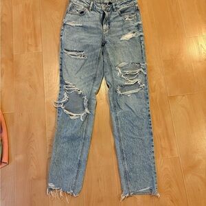 American Eagle Outfitters Blue Distressed Straight Leg Jeans